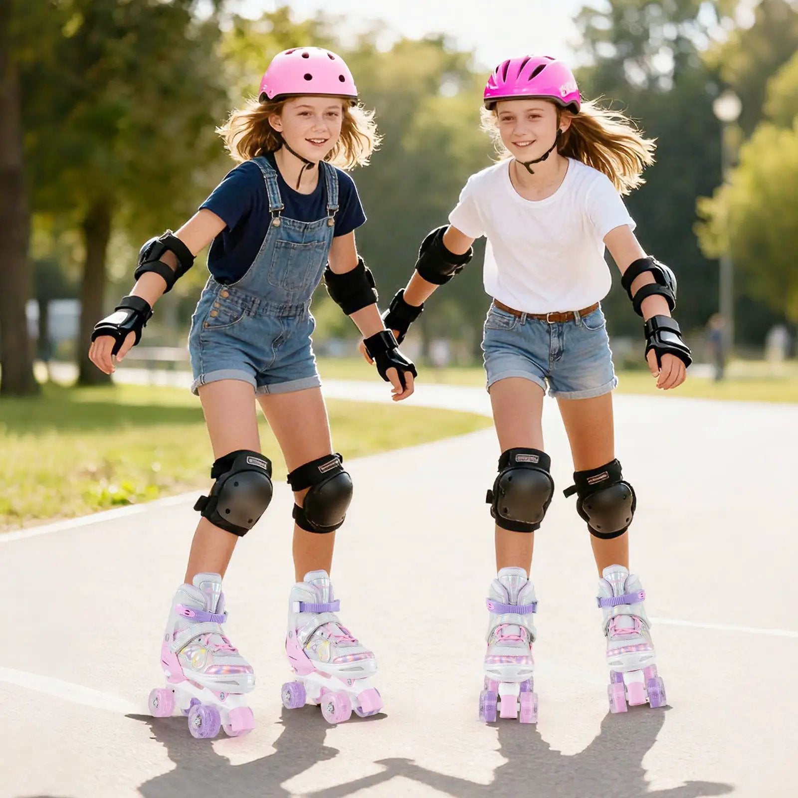 Roller Skates for Teens 4 Sizes Adjustable with Light-up Wheels for Boys Girls Ages 13+ by DirectDeals