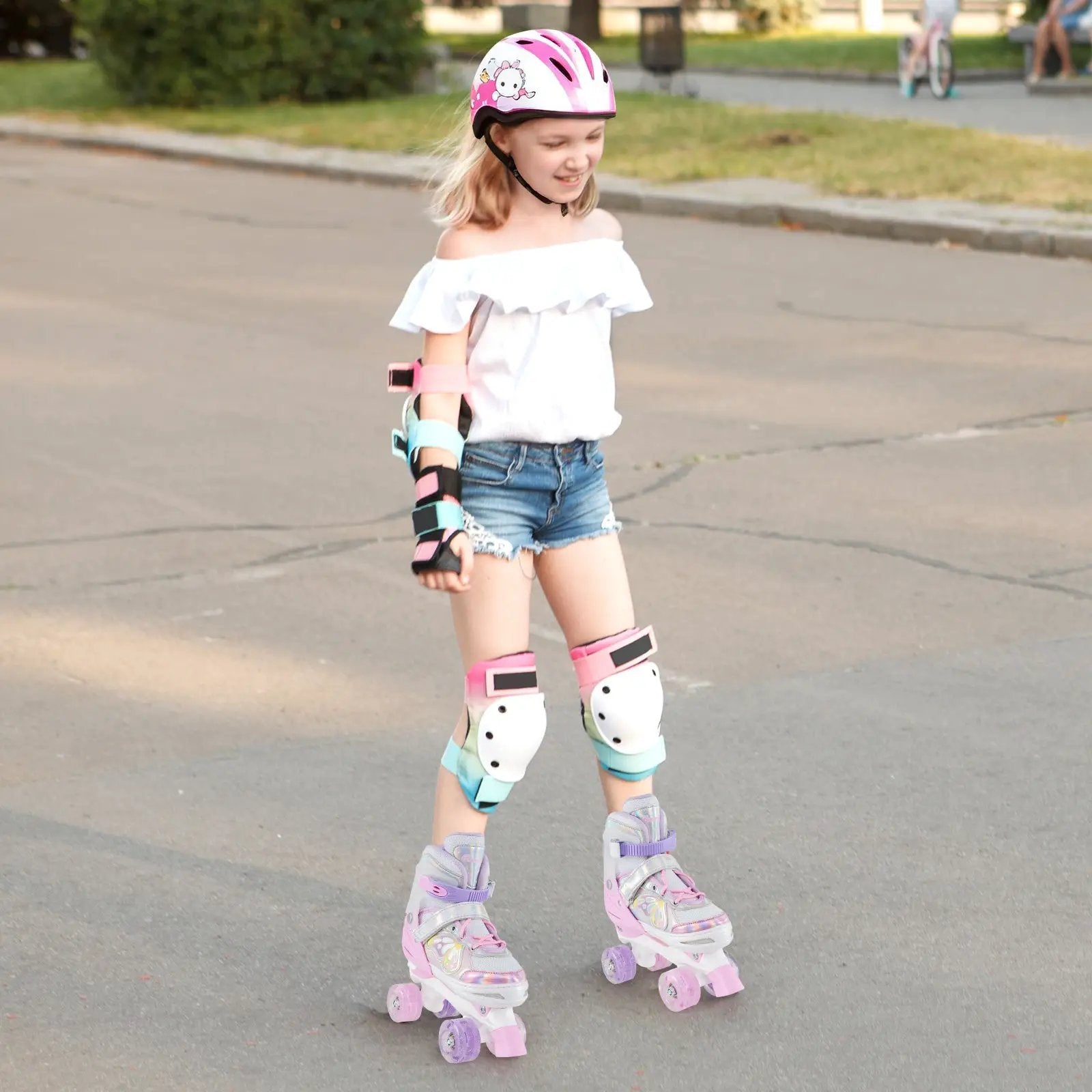 Roller Skates for Teens 4 Sizes Adjustable with Light-up Wheels for Boys Girls Ages 13+ by DirectDeals
