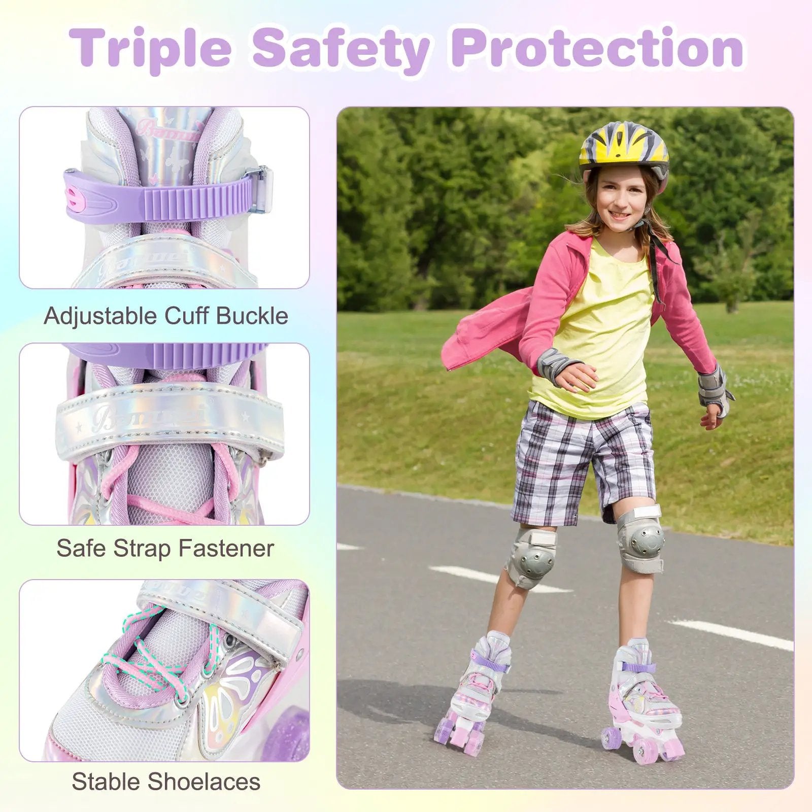 Roller Skates for Teens 4 Sizes Adjustable with Light-up Wheels for Boys Girls Ages 13+ by DirectDeals