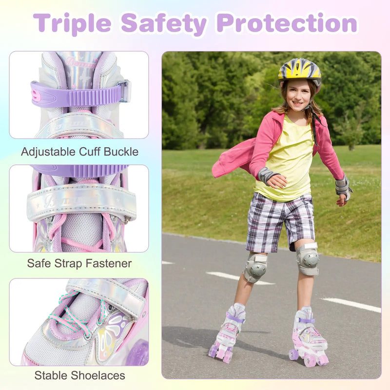 Roller Skates for Teens 4 Sizes Adjustable with Light-up Wheels for Boys Girls Ages 13+ by DirectDeals
