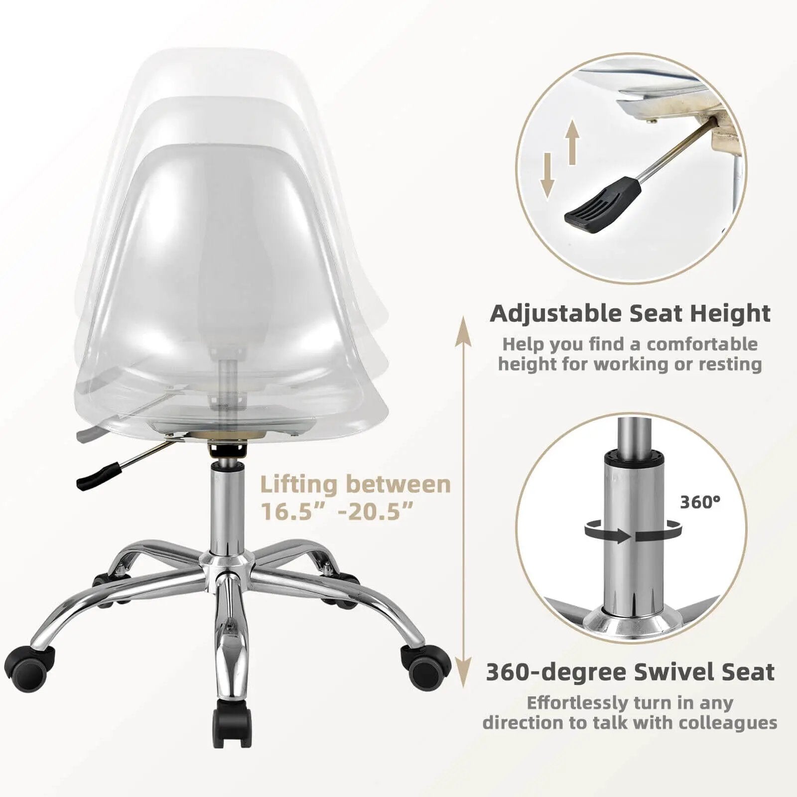 Swivel Acrylic Armless Adjustable Height Office Chair by DirectDeals
