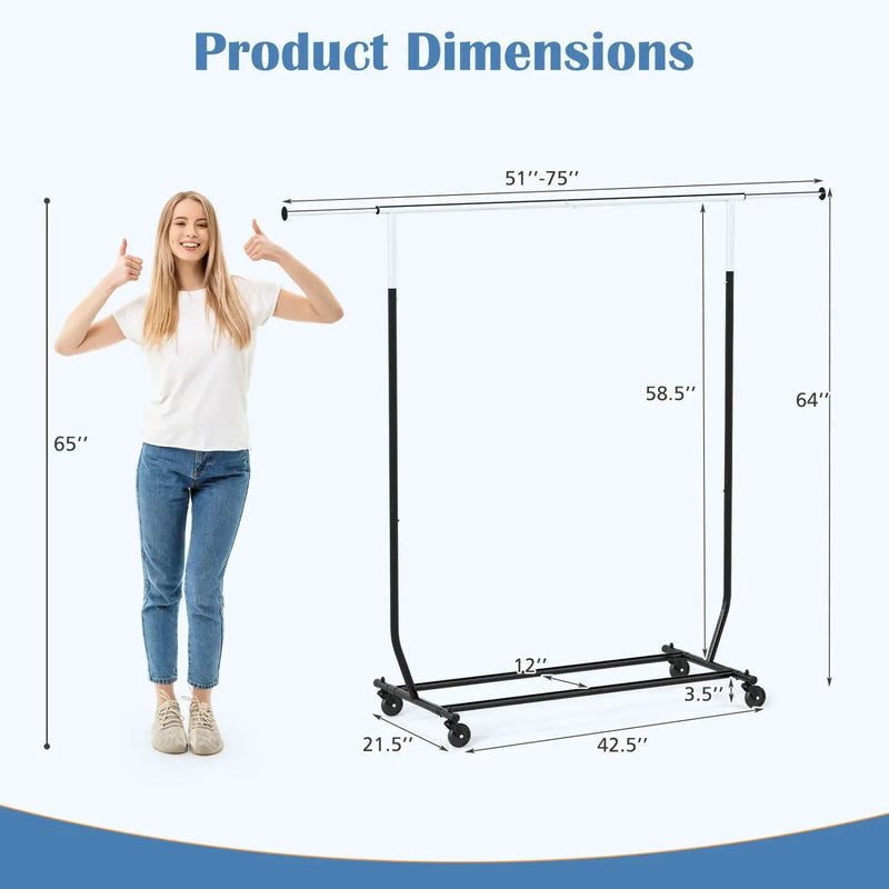 Rolling Clothes Rack Extendable Garment Stand for Hanging Clothes by DirectDeals