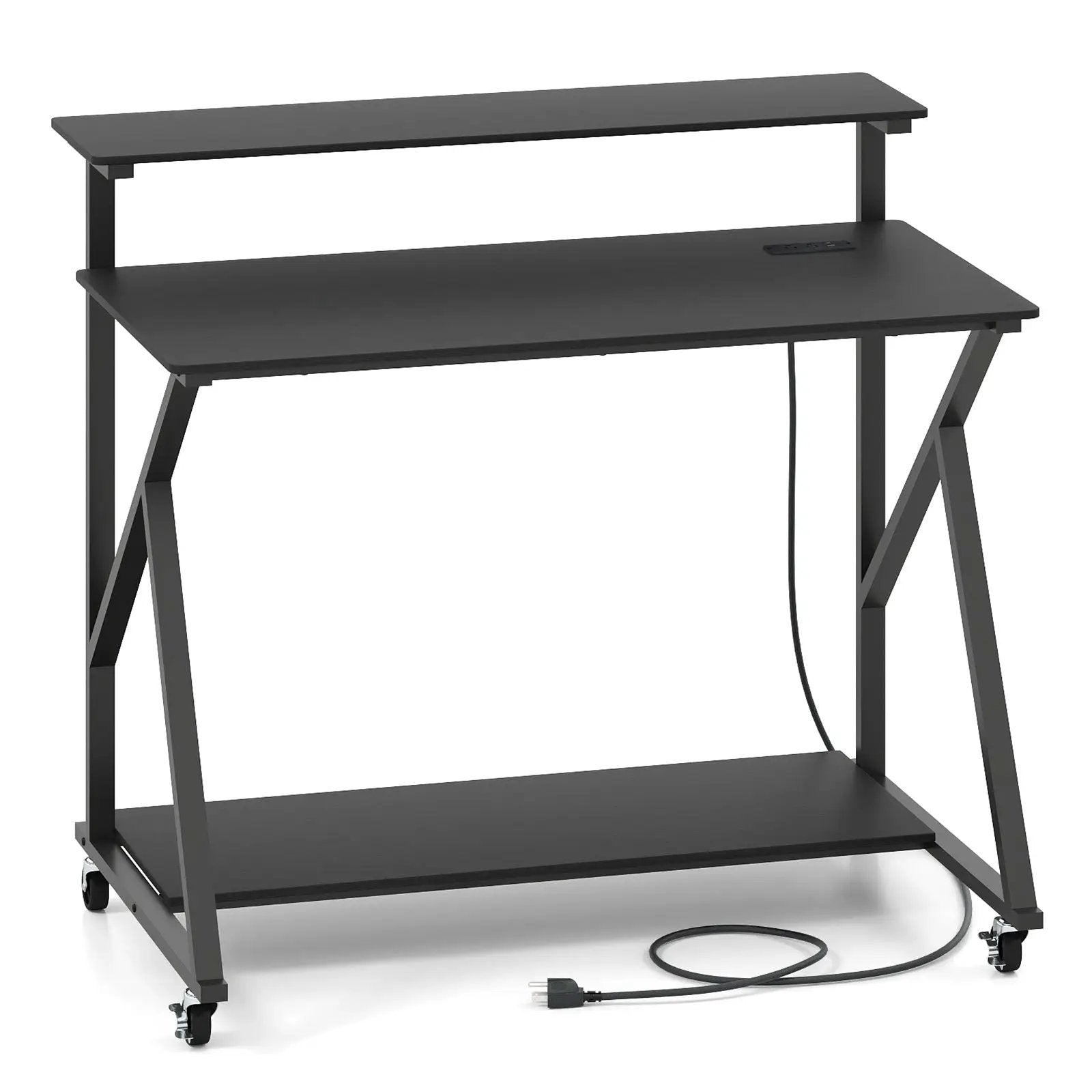 Rolling Computer Desk with Charging Station and Monitor Shelf Storage for Home Office by DirectDeals