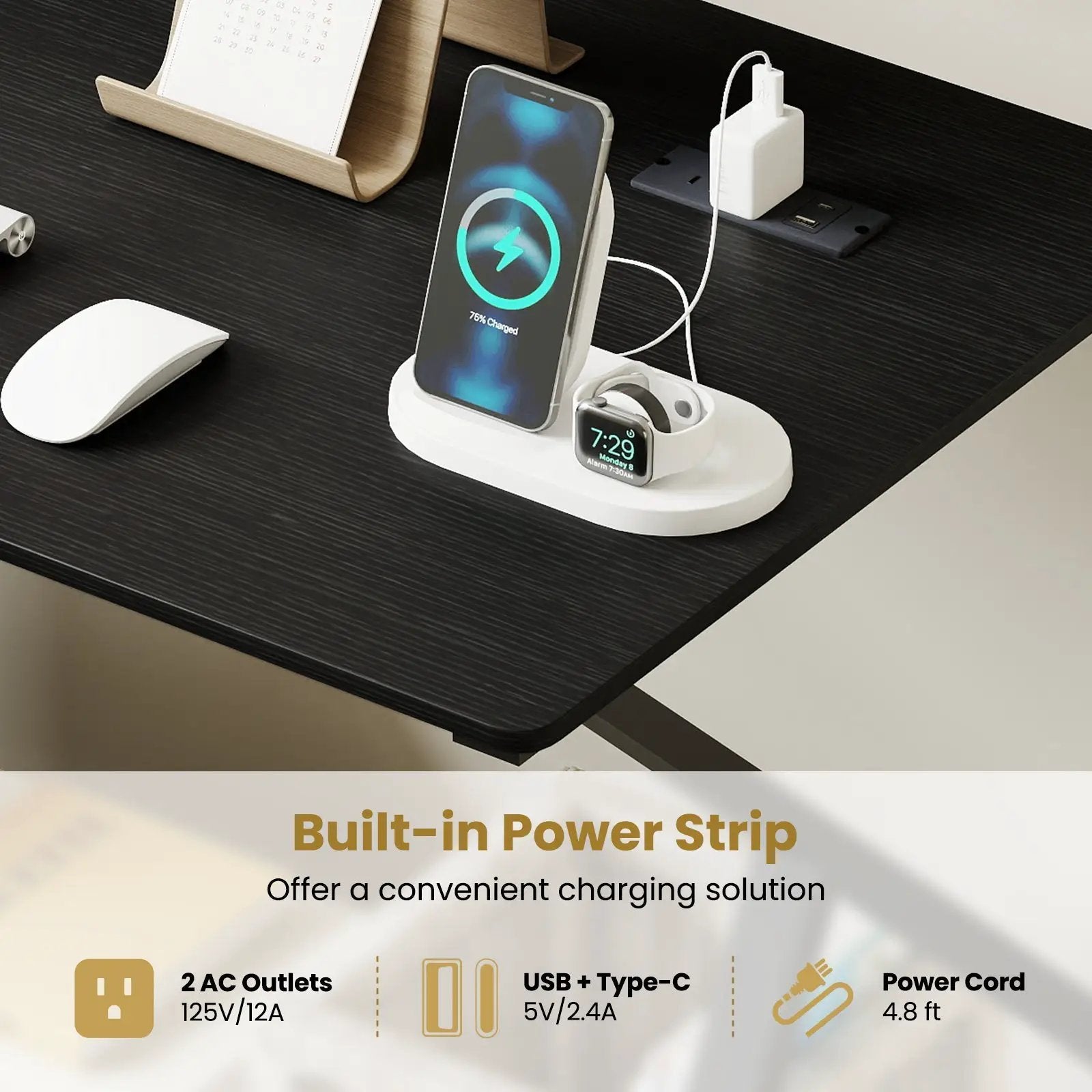 Rolling Computer Desk with Charging Station and Monitor Shelf Storage for Home Office by DirectDeals