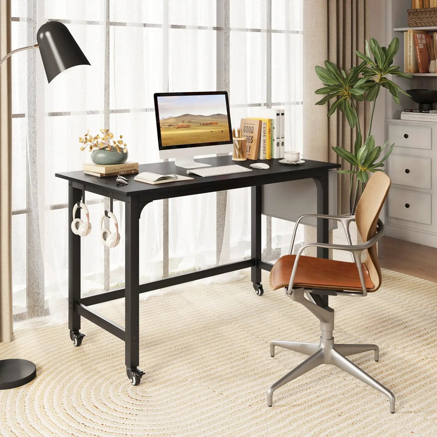 Rolling Computer Desk with Lockable Wheels 48" x 24" by DirectDeals