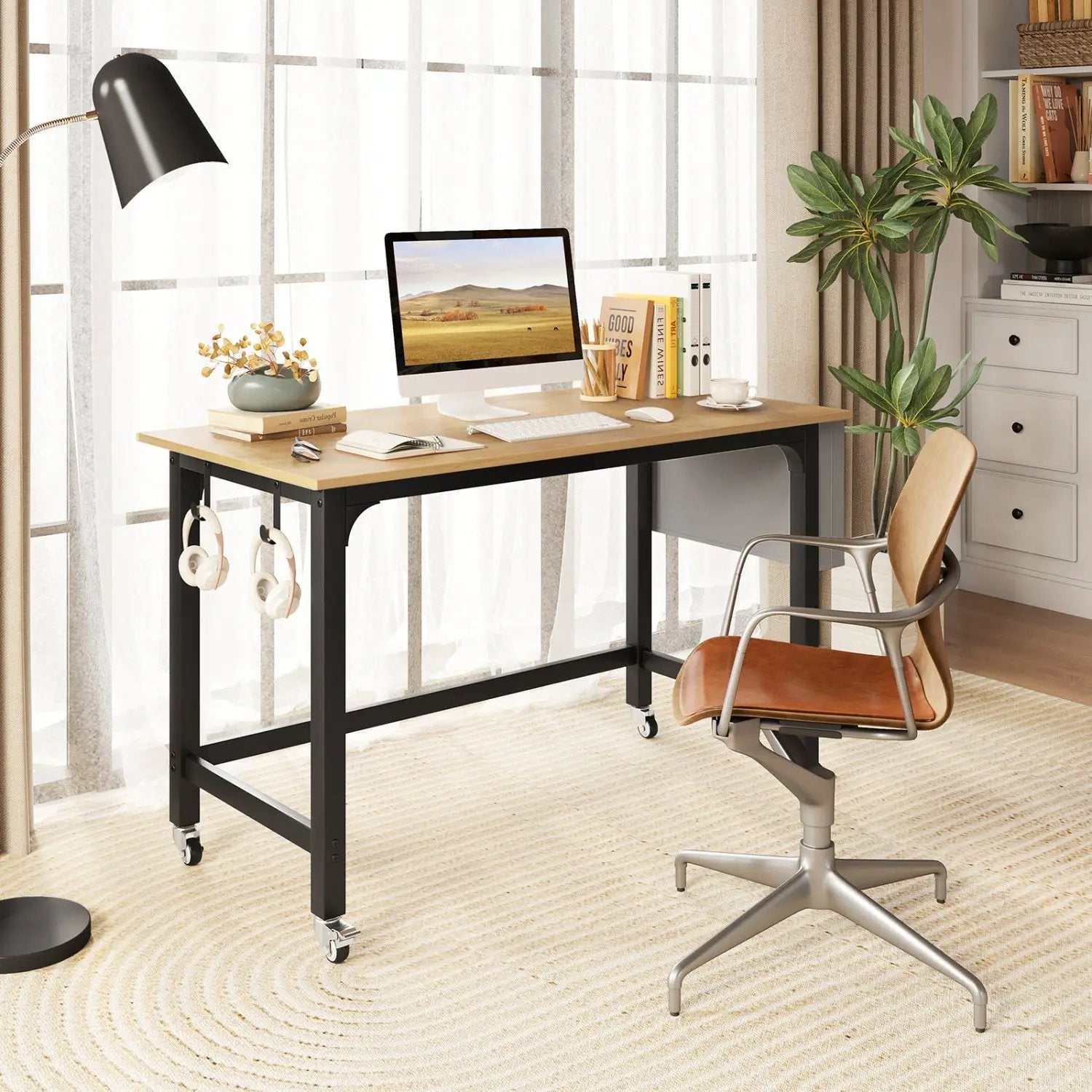 Rolling Computer Desk with Lockable Wheels 48" x 24" by DirectDeals