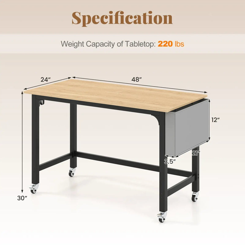 Rolling Computer Desk with Lockable Wheels 48" x 24" by DirectDeals