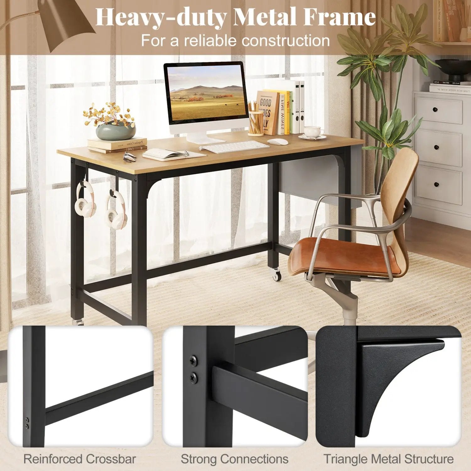 Rolling Computer Desk with Lockable Wheels 48" x 24" by DirectDeals