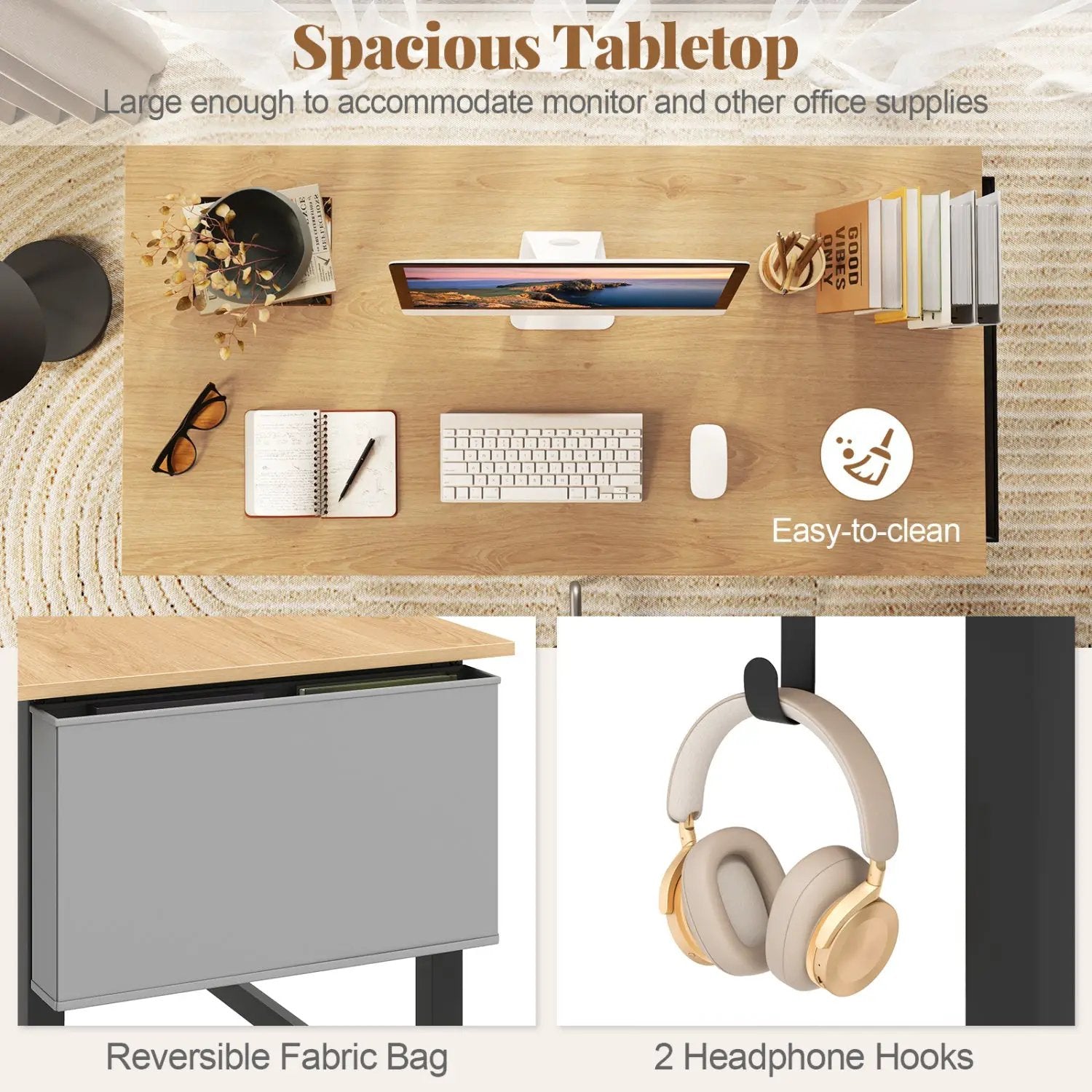 Rolling Computer Desk with Lockable Wheels 48" x 24" by DirectDeals