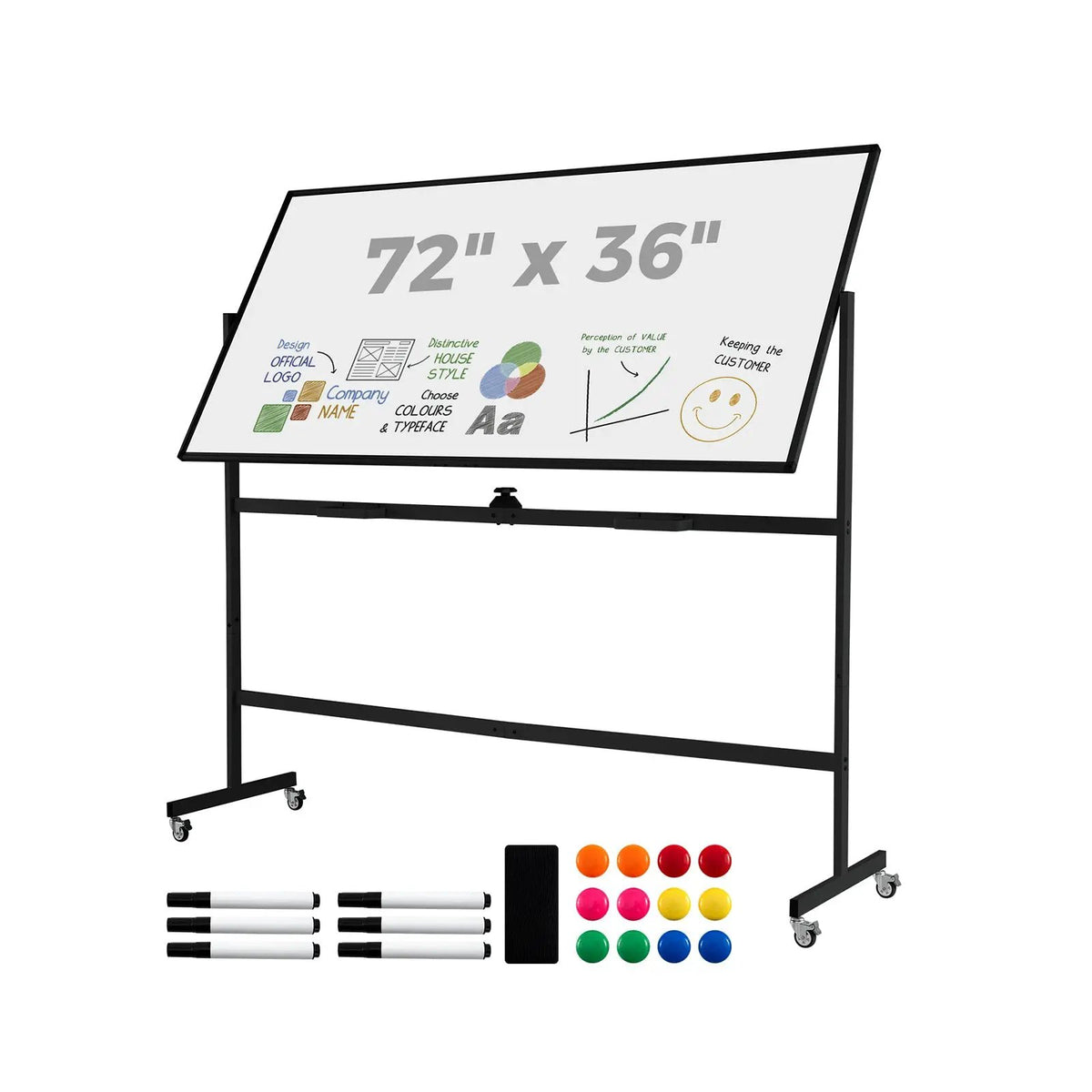 Rolling Double-Sided Magnetic Whiteboard on Wheels with Stand and Aluminum Alloy Frame, photo 9 of 10