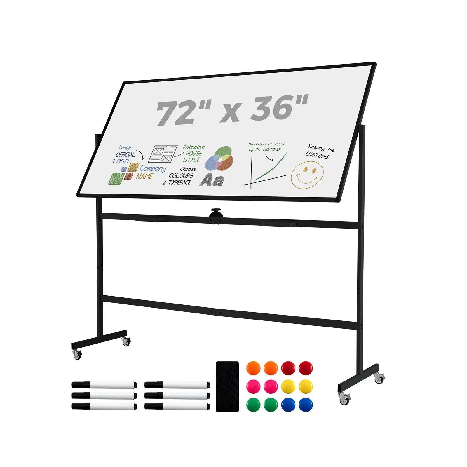 Rolling Double-Sided Magnetic Whiteboard on Wheels with Stand and Aluminum Alloy Frame by DirectDeals