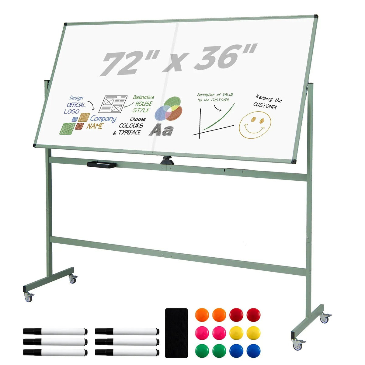 Rolling Double-Sided Magnetic Whiteboard on Wheels with Stand and Aluminum Alloy Frame, photo 10 of 10