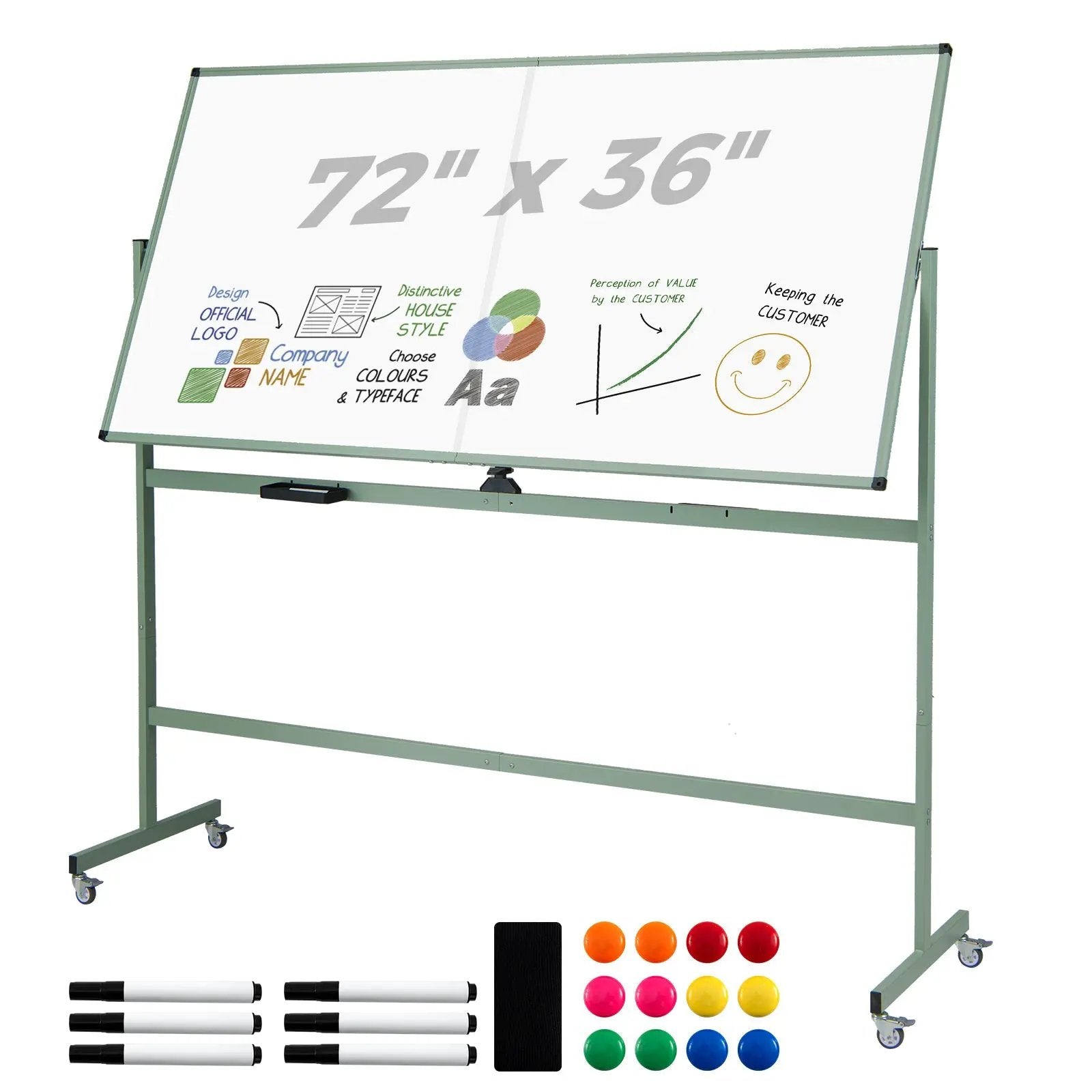 Rolling Double-Sided Magnetic Whiteboard on Wheels with Stand and Aluminum Alloy Frame by DirectDeals
