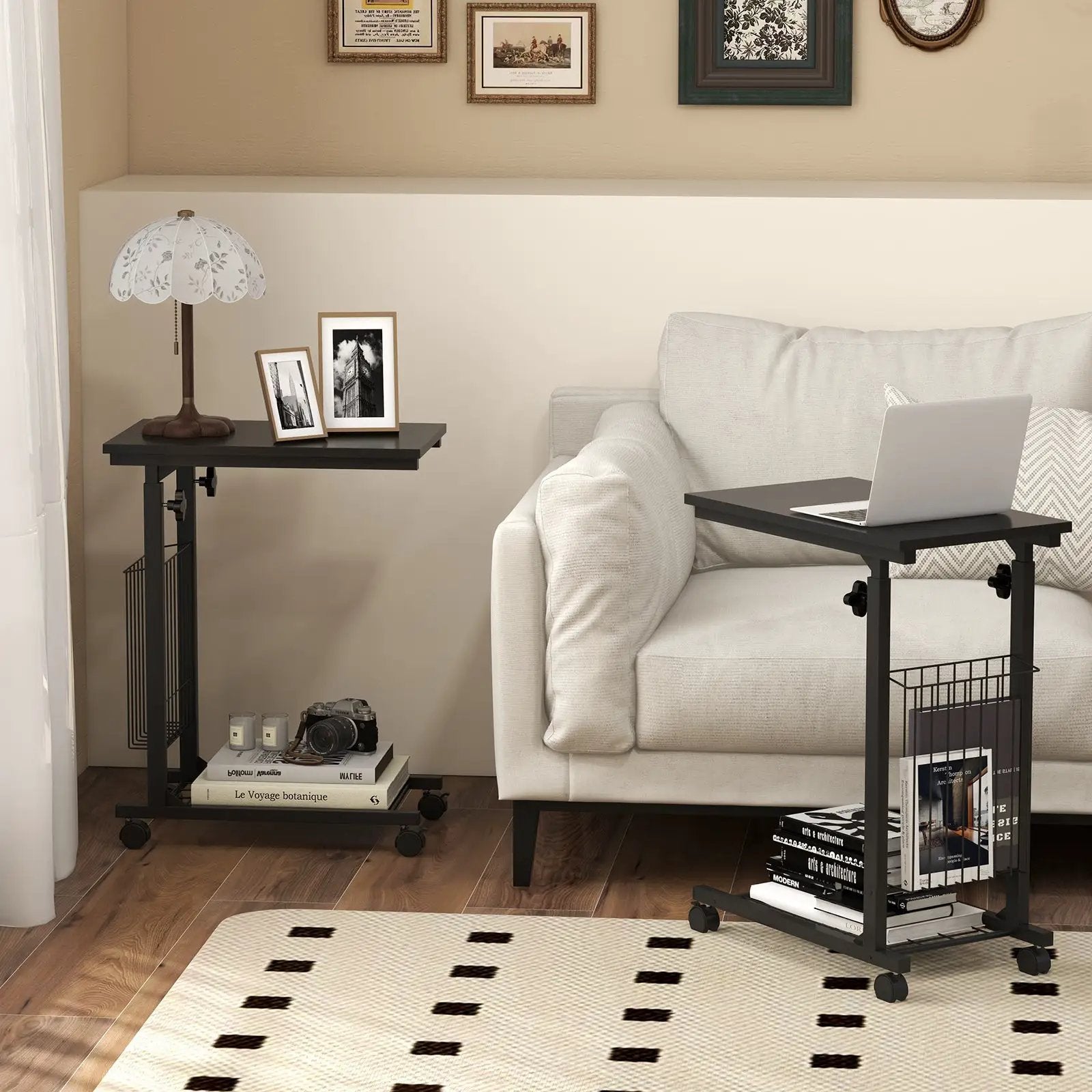 Rolling Height Adjustable Sofa End Side Table by DirectDeals