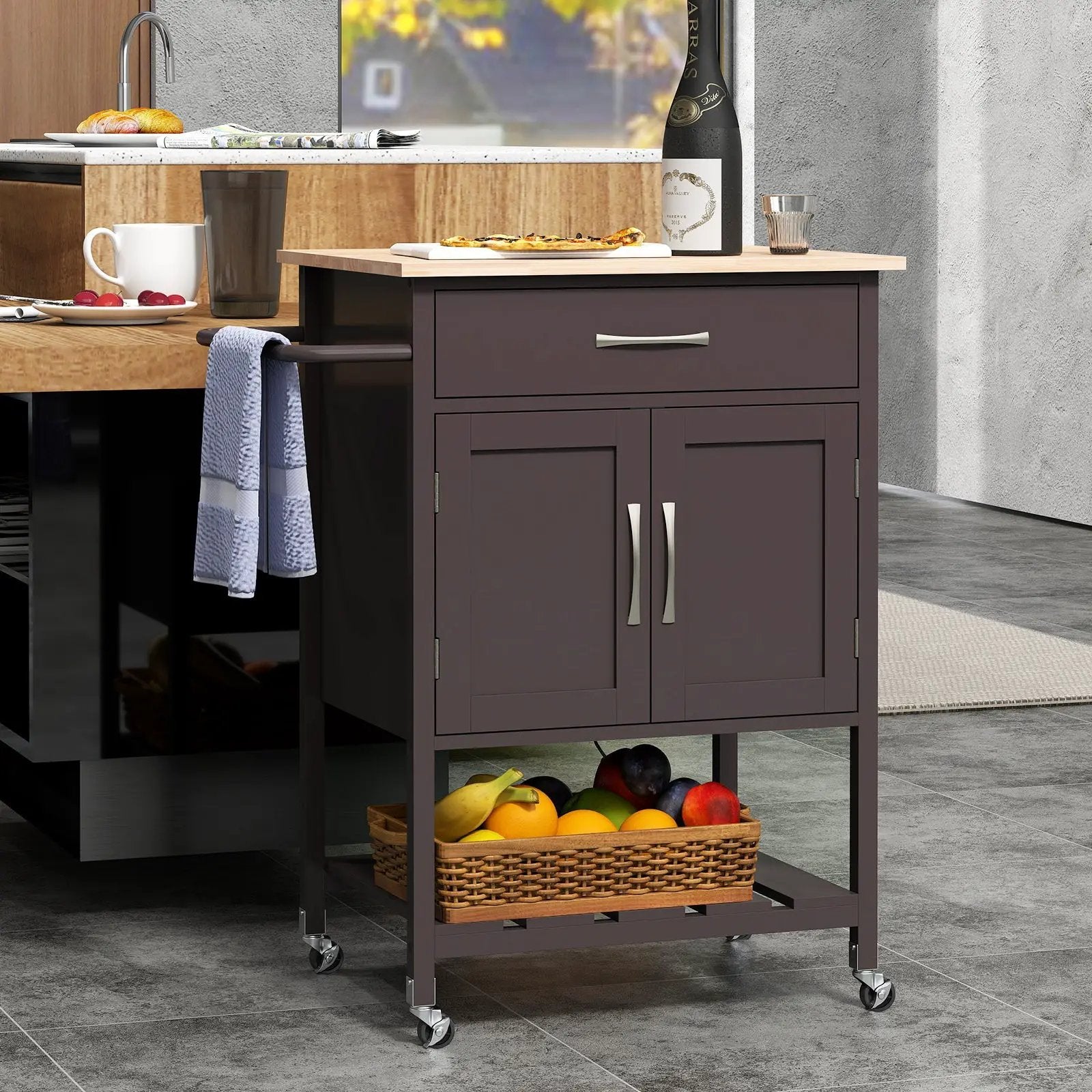 Rolling Kitchen Island Cart with Drawer and Towel Rack by DirectDeals