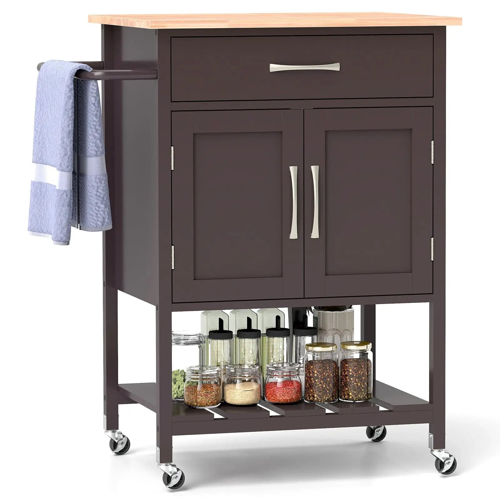 Rolling Kitchen Island Cart with Drawer and Towel Rack by DirectDeals