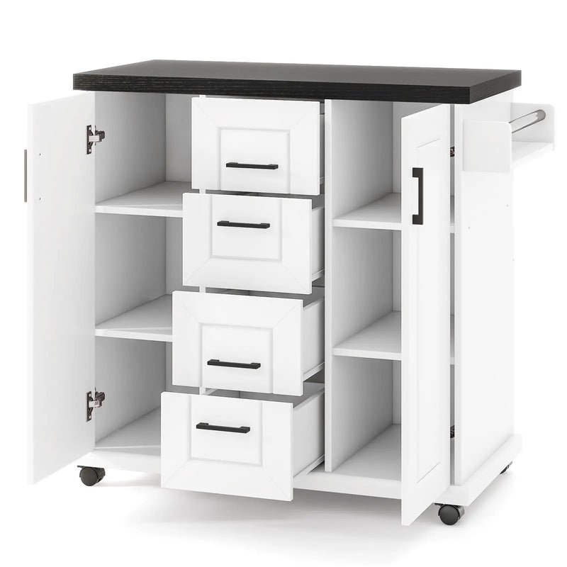 Rolling Kitchen Island Cart on Wheels with Storage Cabinets-White by DirectDeals
