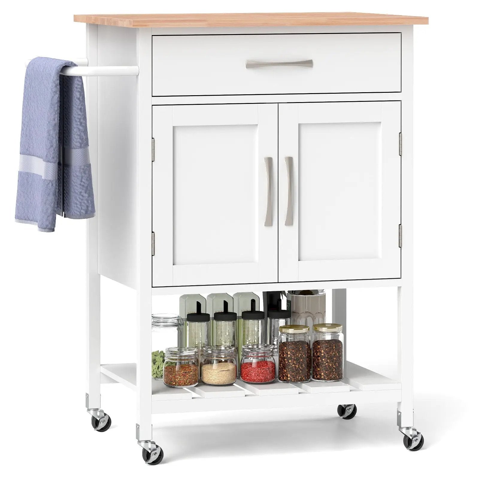 Rolling Kitchen Island Cart with Drawer and Towel Rack by DirectDeals