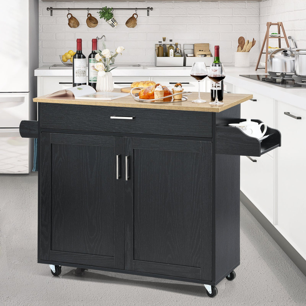 Rolling Kitchen Island Cart with Towel and Spice Rack, photo 2 of 11
