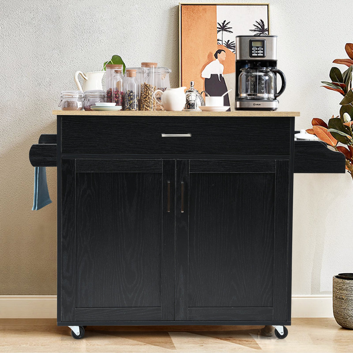 Rolling Kitchen Island Cart with Towel and Spice Rack, photo 5 of 11