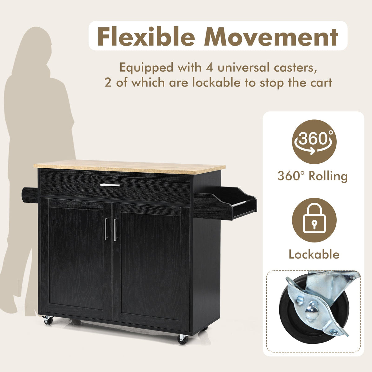 Rolling Kitchen Island Cart with Towel and Spice Rack, photo 7 of 11