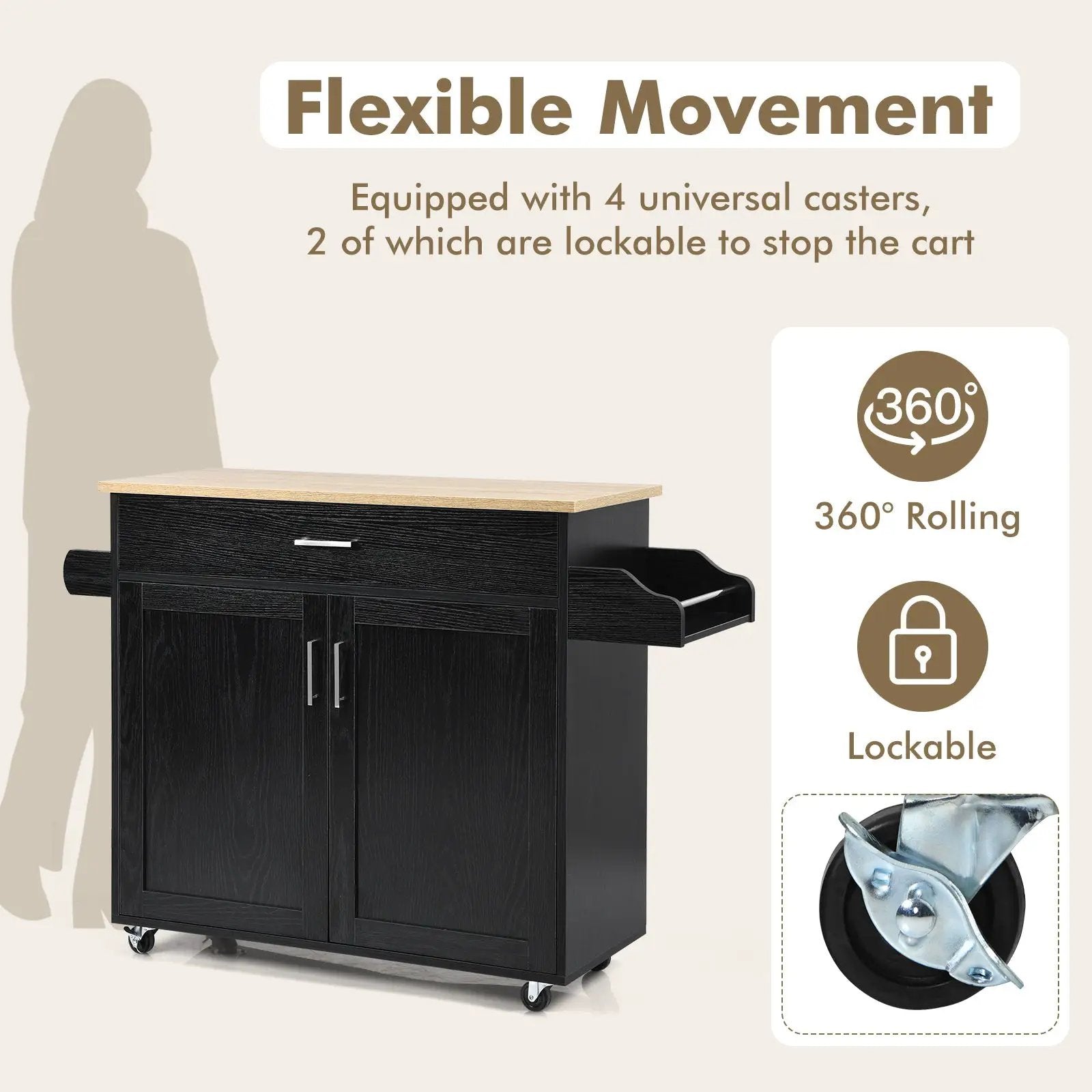 Rolling Kitchen Island Cart with Towel and Spice Rack by DirectDeals