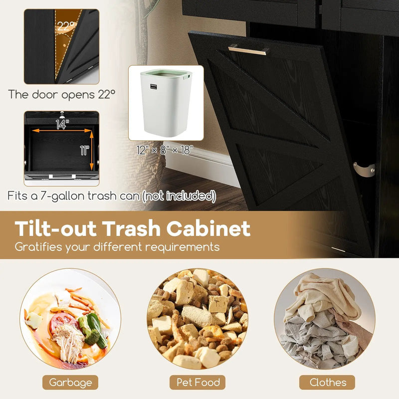 Rolling Kitchen Island with Trash Can Cabinet and Rubber Universal Wheels by DirectDeals