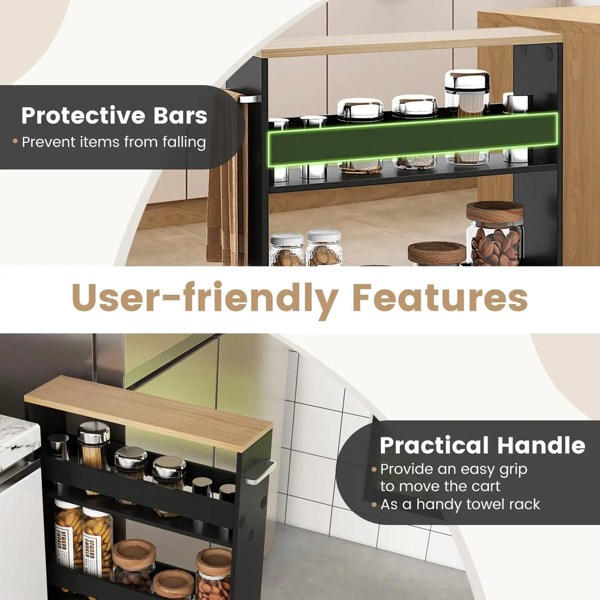 Rolling Kitchen Slim Storage Cart Mobile Shelving Organizer with Handle, photo 7 of 11