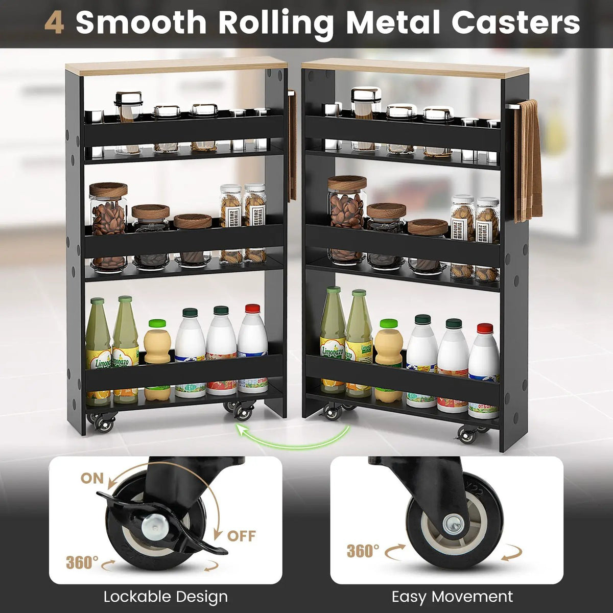 Rolling Kitchen Slim Storage Cart Mobile Shelving Organizer with Handle, photo 8 of 11