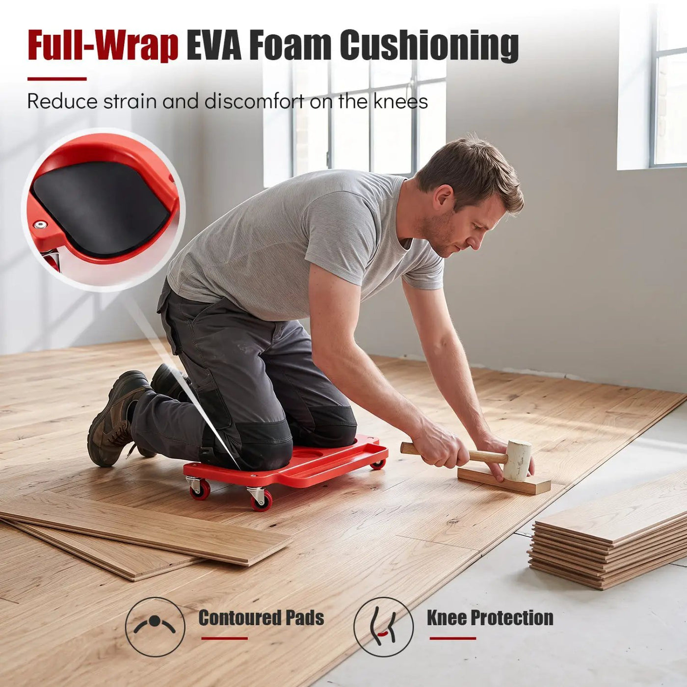 Rolling Knee Creeper with 360° Swivel Casters & Tool Trays by DirectDeals