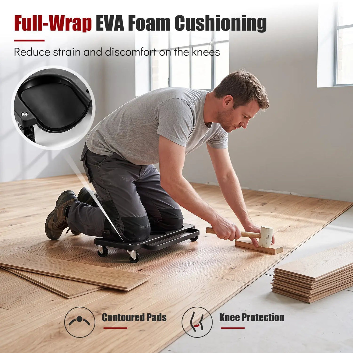 Rolling Knee Creeper with 360° Swivel Casters & Tool Trays by DirectDeals
