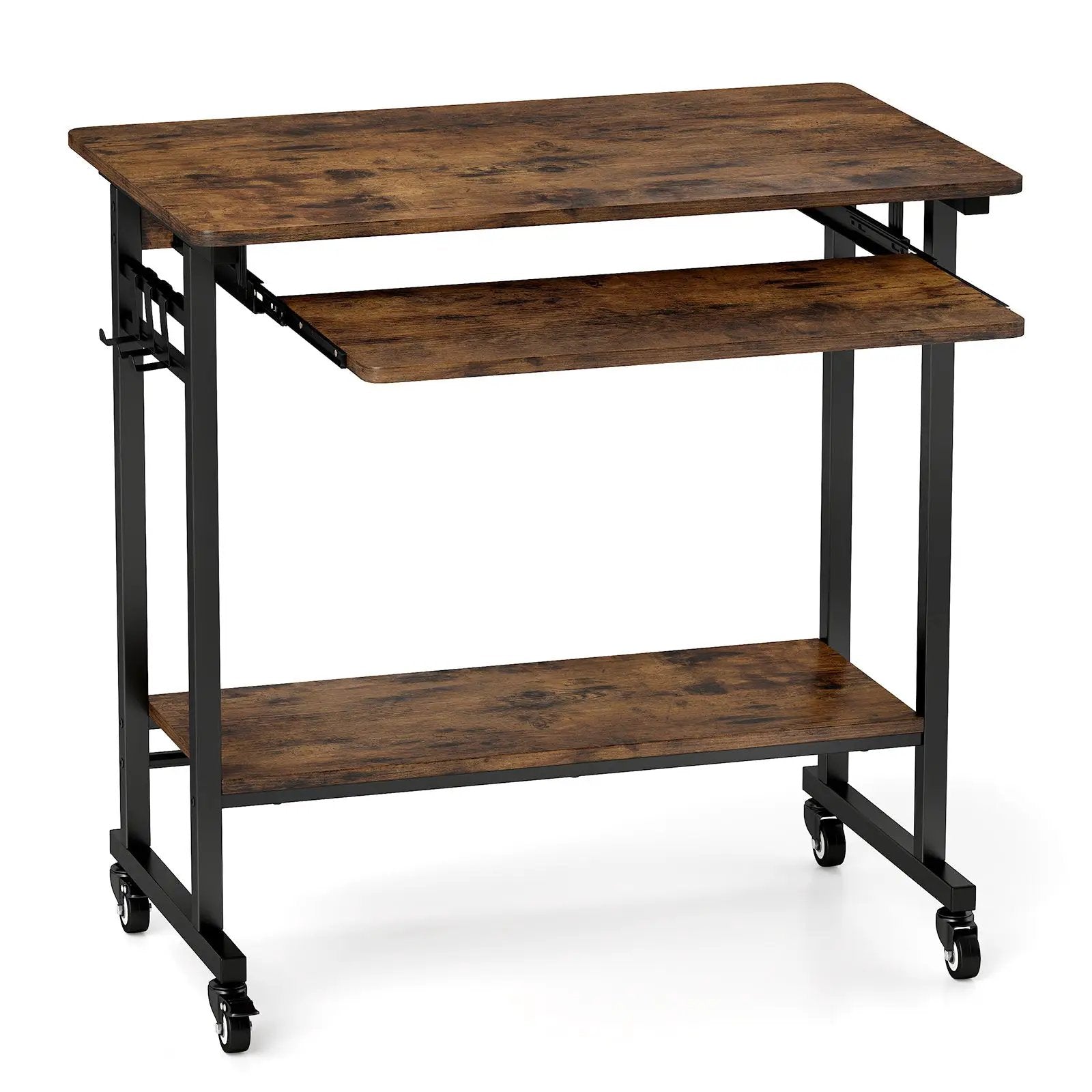 Rolling Laptop Table with Pull-out Keyboard Tray and Hooks by DirectDeals