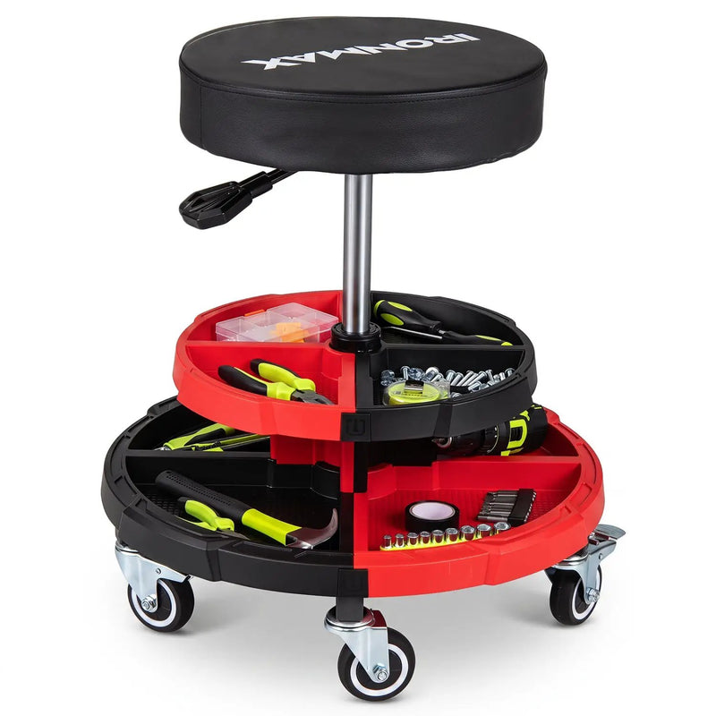 Rolling Mechanic Stool with Adjustable Height and Tool Trays by DirectDeals