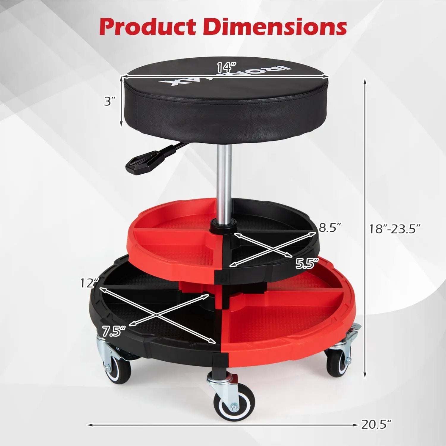 Rolling Mechanic Stool with Adjustable Height and Tool Trays by DirectDeals