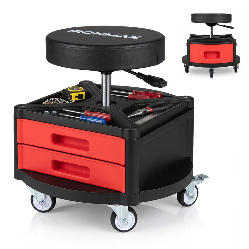 Rolling Mechanic Stool with Cushioned Seat & Tool Trays 330 LBS by DirectDeals