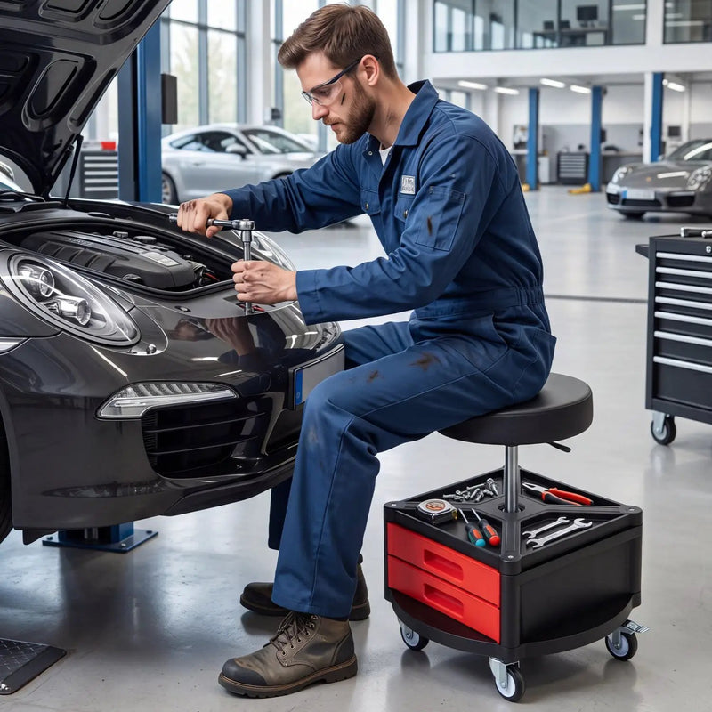 Rolling Mechanic Stool with Cushioned Seat & Tool Trays 330 LBS by DirectDeals
