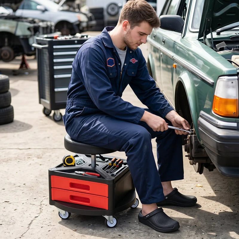 Rolling Mechanic Stool with Cushioned Seat & Tool Trays 330 LBS by DirectDeals