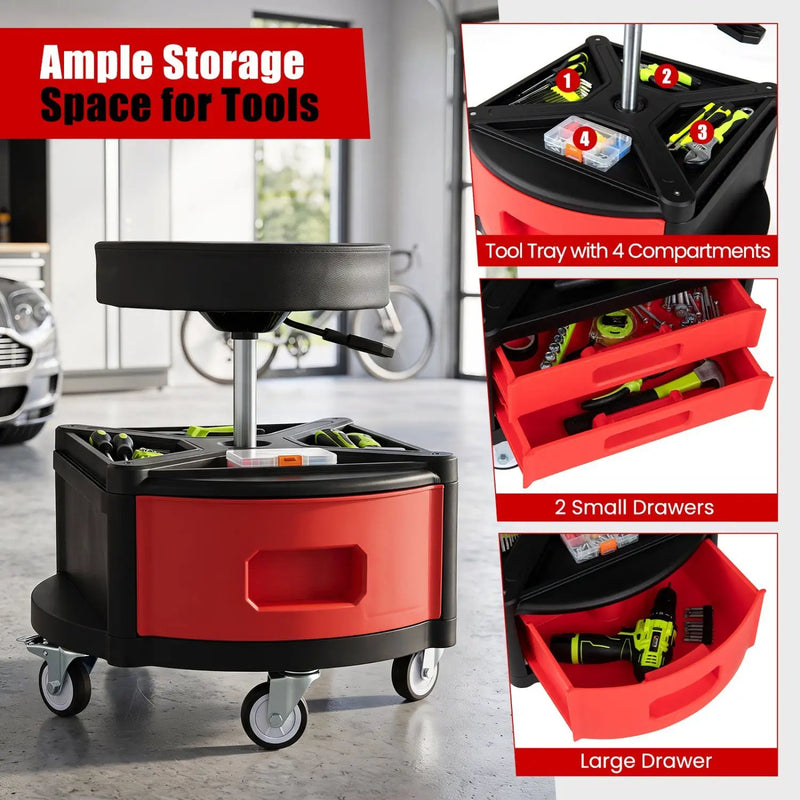 Rolling Mechanic Stool with Cushioned Seat & Tool Trays 330 LBS by DirectDeals
