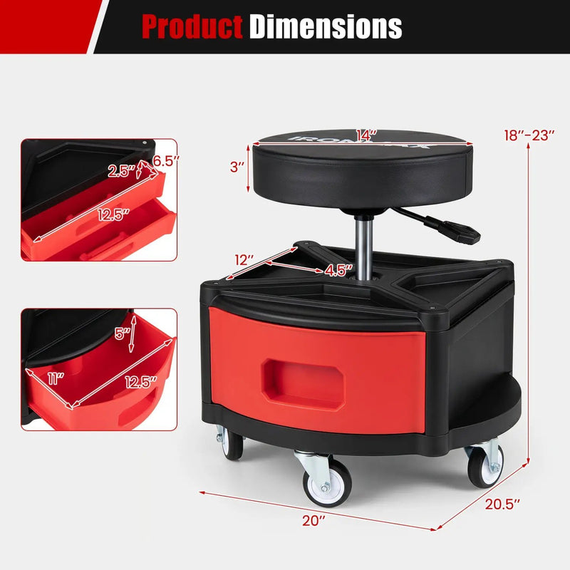 Rolling Mechanic Stool with Cushioned Seat & Tool Trays 330 LBS by DirectDeals
