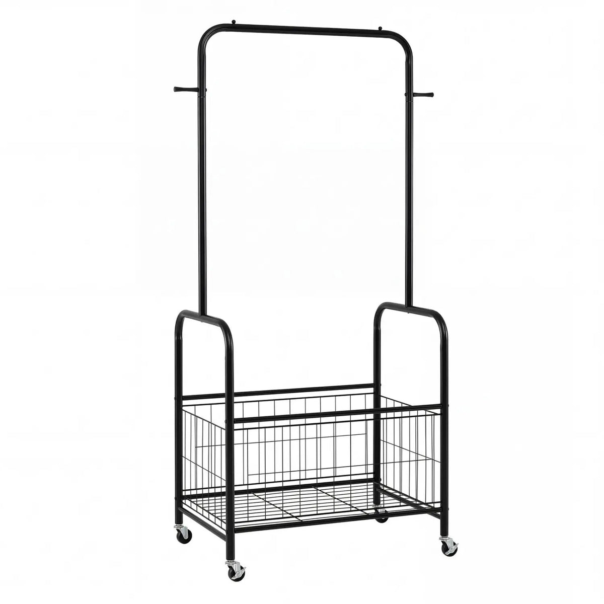 Rolling Metal Clothes Rack with Hanging Rod and Storage Basket, photo 5 of 9