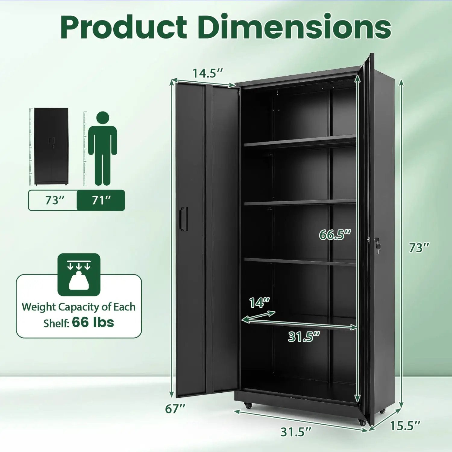 Rolling Metal Storage Cabinet 73" Lockable with 4 Wheels by DirectDeals