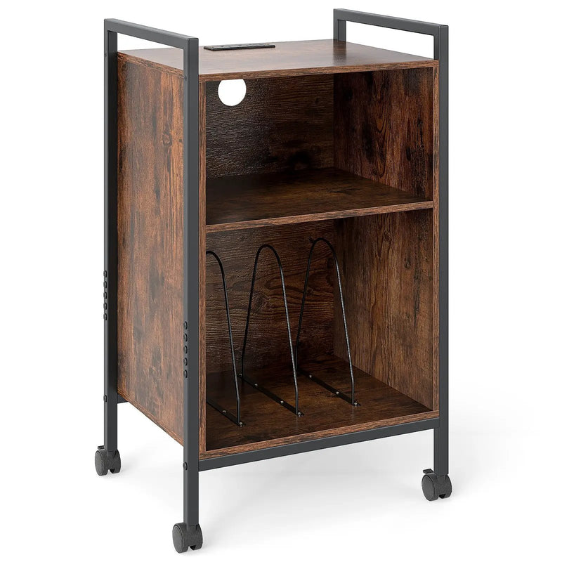 Mobile Record Player Stand with Power Outlet-Rustic Brown by DirectDeals