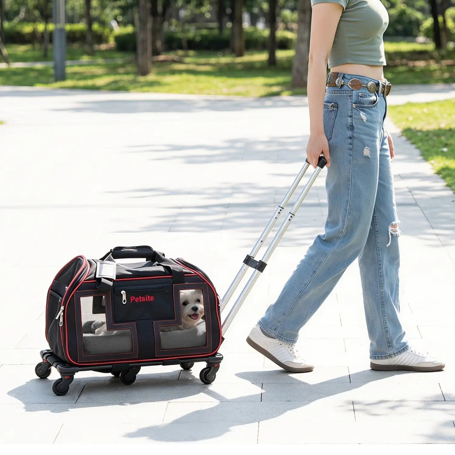 Rolling Pet Carrier with Wheels & Telescopic Handle by DirectDeals