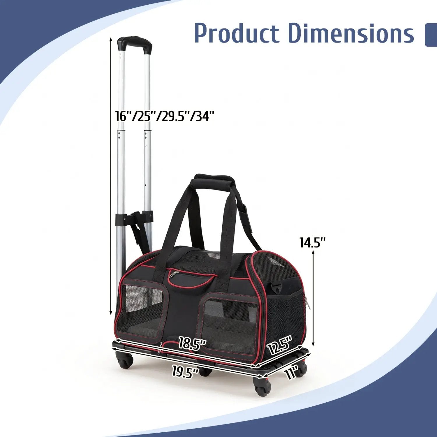 Rolling Pet Carrier with Wheels & Telescopic Handle by DirectDeals