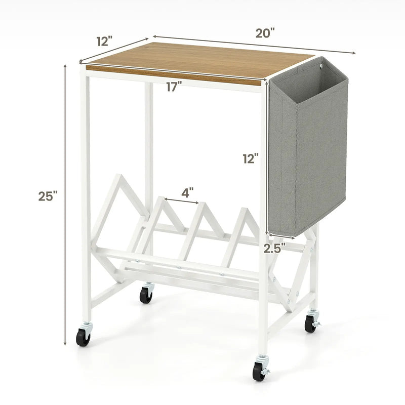 Rolling Record Player Stand 2-Tier with Vinyl Storage and Magazine Holder Bag by DirectDeals
