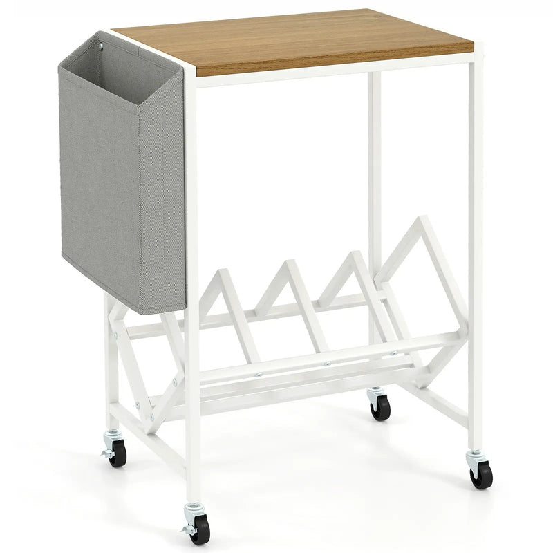 Rolling Record Player Stand 2-Tier with Vinyl Storage and Magazine Holder Bag by DirectDeals
