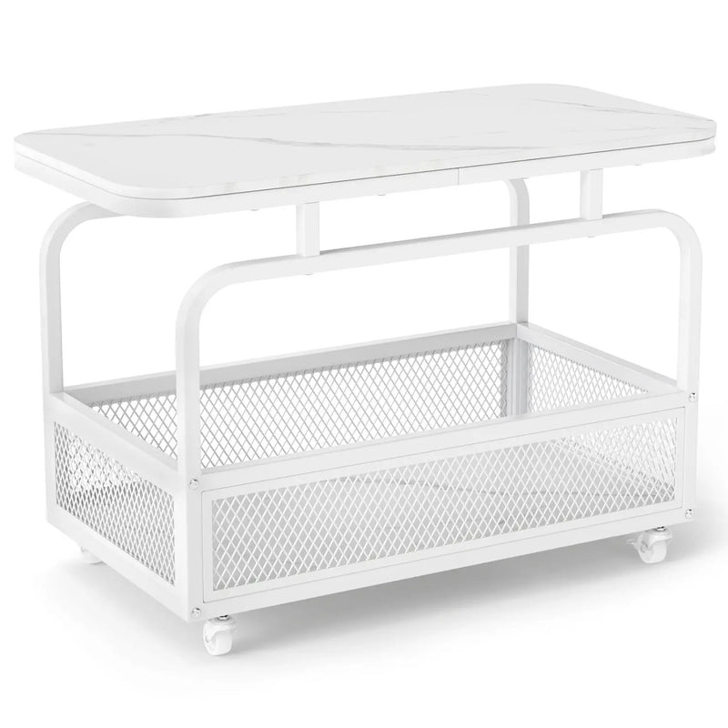 Rolling Side Table with Faux Marble Top and Storage Basket by DirectDeals
