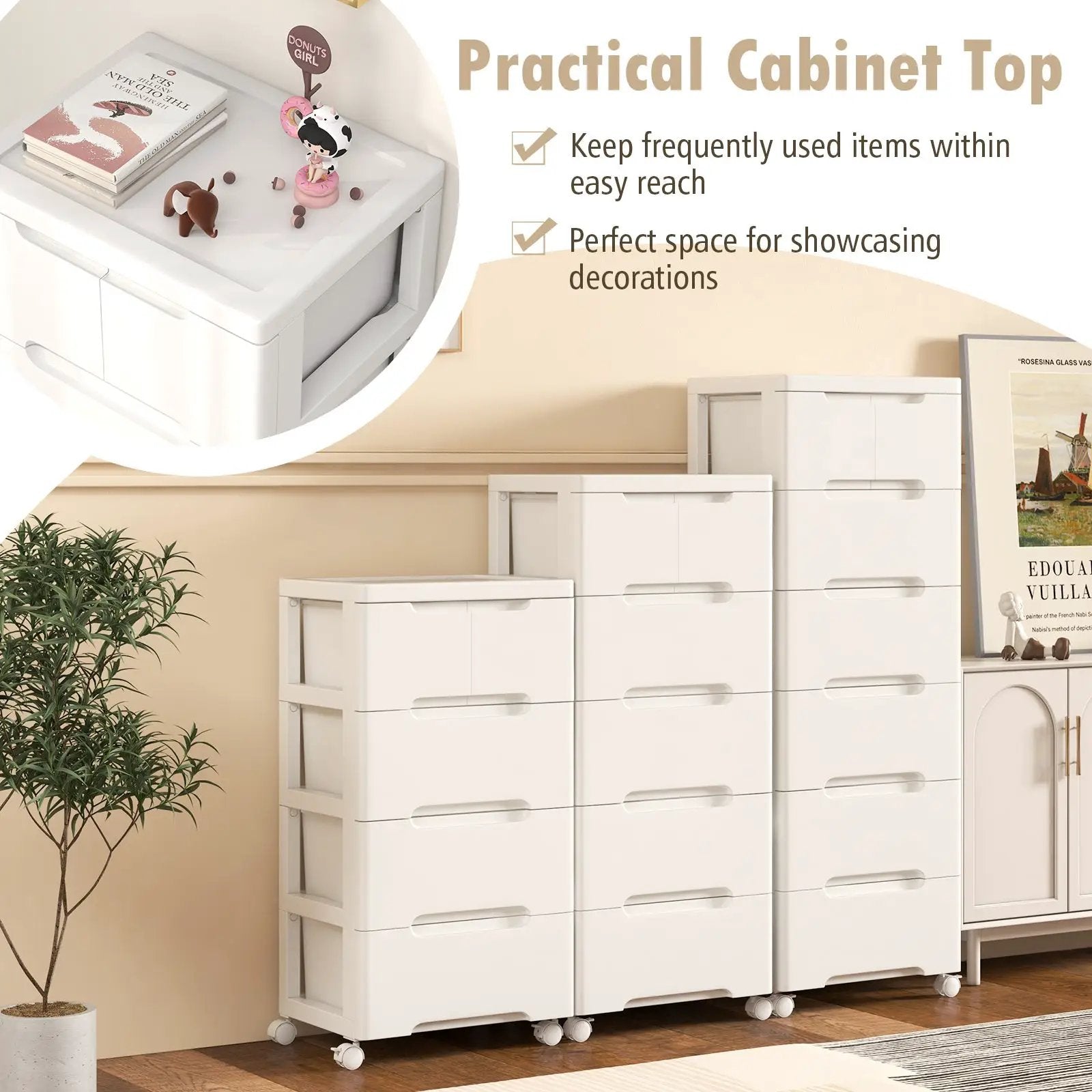 Rolling Storage Cabinet with Universal Wheels and 5/6/7 Drawers-5 Drawers by DirectDeals