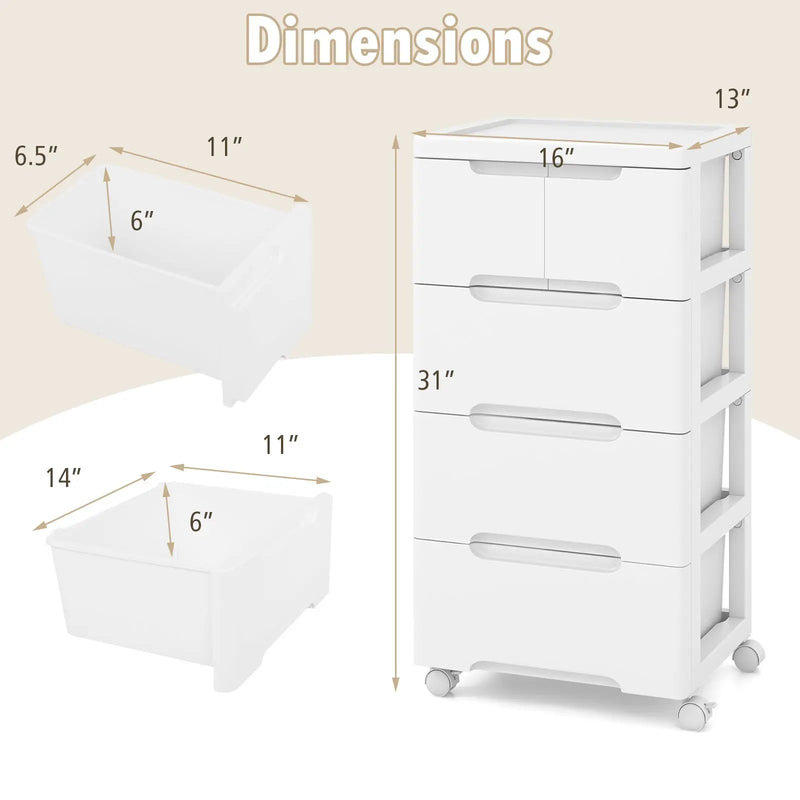 Rolling Storage Cabinet with Universal Wheels and 5/6/7 Drawers-5 Drawers by DirectDeals
