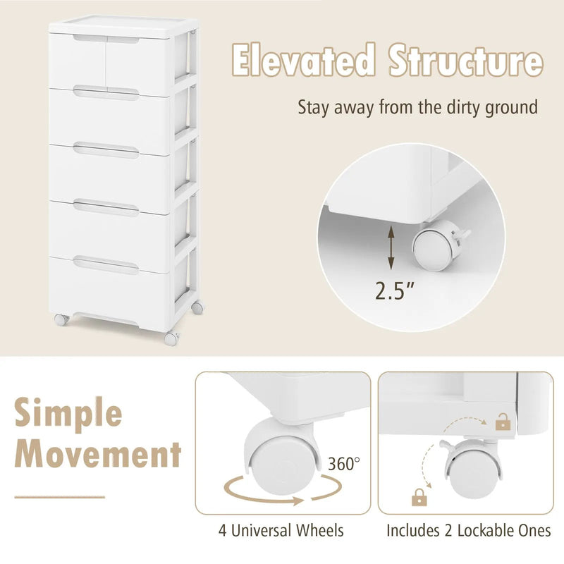 6-Drawer Rolling Storage Cabinet with Wheels - White by DirectDeals